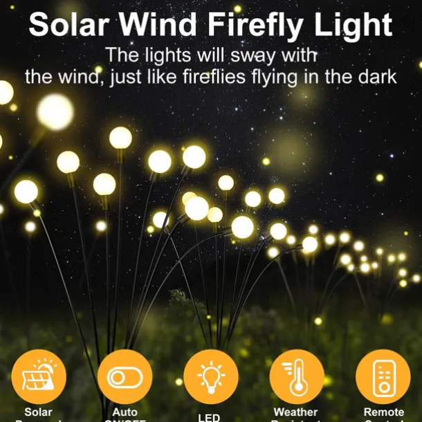 Solar Powered Firefly Lights, 4 Pack 8LED Solar Garden Lights, Firefly Lights Outdoor Waterproof with Remote Control 8 Lighting Modes, Solar Outdoor Lights Decorative for Pathway Yard Patio Landscape