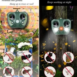 Solar Powered Ultrasonic Animal and Bird Repeller Waterproof Animal Deterrent LED Light Alarm for Orchard/Greenhouse/Vegetable Garden