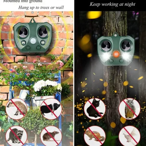Solar Powered Ultrasonic Animal and Bird Repeller Waterproof Animal Deterrent LED Light Alarm for Orchard/Greenhouse/Vegetable Garden
