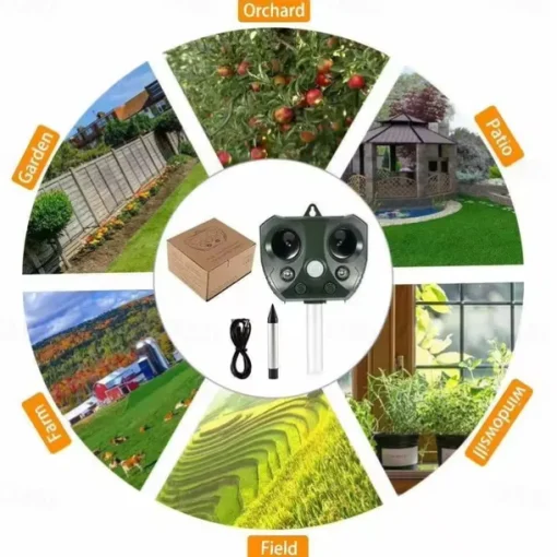 Solar Powered Ultrasonic Animal and Bird Repeller Waterproof Animal Deterrent LED Light Alarm for Orchard/Greenhouse/Vegetable Garden
