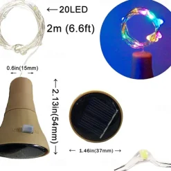 Solar Powered Wine Bottle Cork Festival Outdoor Light Garland Lights Outdoor Fairy Light 2M 20 LEDs Copper Wire String Light