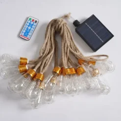 Solar Remote Control Outdoor Camping Light Bulb String Lights 7m 16LED Waterproof Fairy Lights for Terrace Holiday Wedding Party Garden Balcony Decoration
