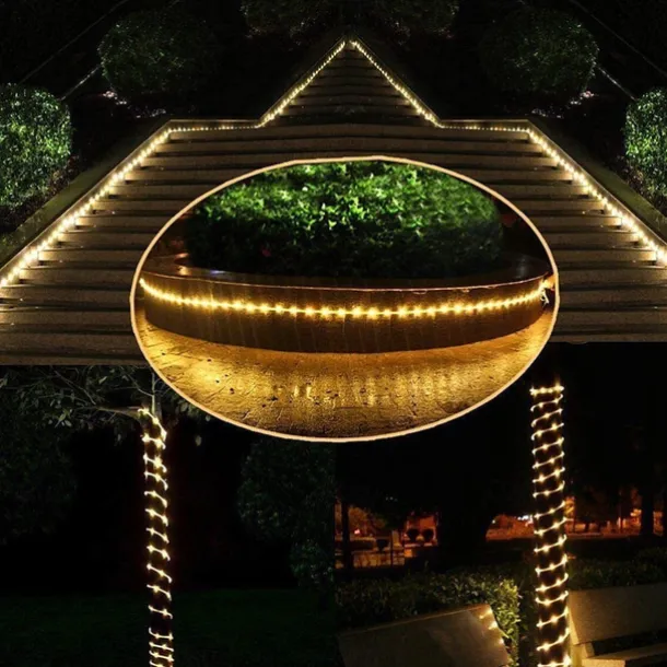 Solar Rope Lights Outdoor Waterproof Tube Light with 100 LED 35.7 feet 8 Modes Copper Wire Fairy Lights for Garden Fence Patio Yard Party Wedding Christmas Hall