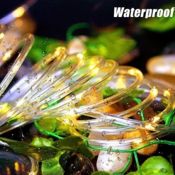 Solar Rope Lights Outdoor Waterproof Tube Light with 100 LED 35.7 feet 8 Modes Copper Wire Fairy Lights for Garden Fence Patio Yard Party Wedding Christmas Hall