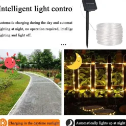 Solar Rope Lights Outdoor Waterproof Tube Light with 100 LED 35.7 feet 8 Modes Copper Wire Fairy Lights for Garden Fence Patio Yard Party Wedding Christmas Hall