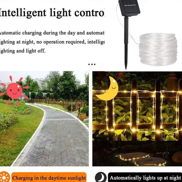 Solar Rope Lights Outdoor Waterproof Tube Light with 100 LED 35.7 feet 8 Modes Copper Wire Fairy Lights for Garden Fence Patio Yard Party Wedding Christmas Hall