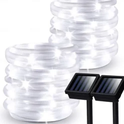 Solar Rope Lights Outdoor Waterproof Tube Light with 100 LED 35.7 feet 8 Modes Copper Wire Fairy Lights for Garden Fence Patio Yard Party Wedding Christmas Hall