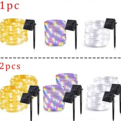 Solar Rope Lights Outdoor Waterproof Tube Light with 100 LED 35.7 feet 8 Modes Copper Wire Fairy Lights for Garden Fence Patio Yard Party Wedding Christmas Hall