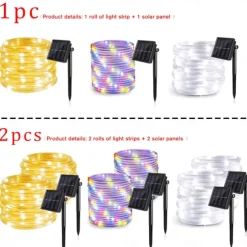 Solar Rope Lights Outdoor Waterproof Tube Light with 100 LED 35.7 feet 8 Modes Copper Wire Fairy Lights for Garden Fence Patio Yard Party Wedding Christmas Hall