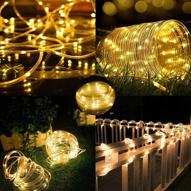 Solar Rope Lights Outdoor Waterproof Tube Light with 100 LED 35.7 feet 8 Modes Copper Wire Fairy Lights for Garden Fence Patio Yard Party Wedding Christmas Hall