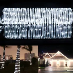 Solar Rope Lights Outdoor Waterproof Tube Light with 100 LED 35.7 feet 8 Modes Copper Wire Fairy Lights for Garden Fence Patio Yard Party Wedding Christmas Hall