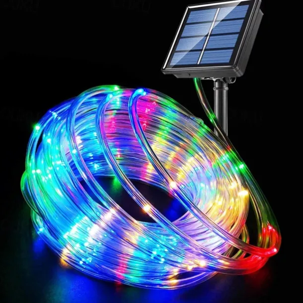 Solar Rope Lights Outdoor Waterproof String Lights 12M 7M IP65 Rope Tube String Lights Outdoor Lighting Fairy Flexible Lights 50/100 LEDs For Garden Garland Yard Lawn Fence