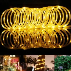Solar Rope Lights Outdoor Waterproof String Lights 12M 7M IP65 Rope Tube String Lights Outdoor Lighting Fairy Flexible Lights 50/100 LEDs For Garden Garland Yard Lawn Fence