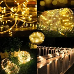 Solar Rope Lights Outdoor Waterproof String Lights 12M 7M IP65 Rope Tube String Lights Outdoor Lighting Fairy Flexible Lights 50/100 LEDs For Garden Garland Yard Lawn Fence