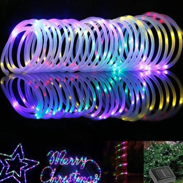 Solar Rope Lights Outdoor Waterproof String Lights 12M 7M IP65 Rope Tube String Lights Outdoor Lighting Fairy Flexible Lights 50/100 LEDs For Garden Garland Yard Lawn Fence