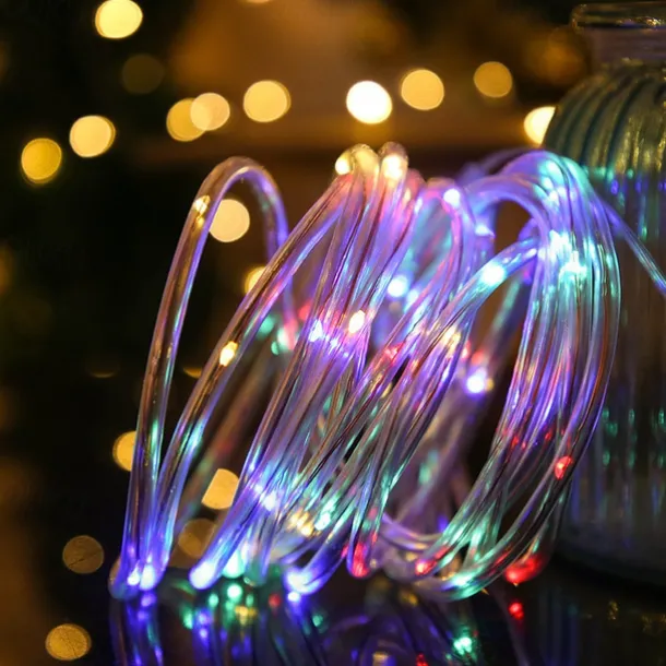 Solar Rope Lights Outdoor Waterproof String Lights 12M 7M IP65 Rope Tube String Lights Outdoor Lighting Fairy Flexible Lights 50/100 LEDs For Garden Garland Yard Lawn Fence