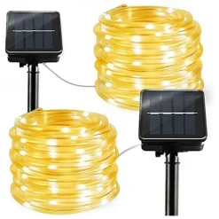 Solar Rope Lights Outdoor Waterproof 2pcs 1pcs Rope Tube 12m 100 leds String Lights Outdoor Fairy Holiday Christmas Party Solar Garden Light Waterproof luz solar