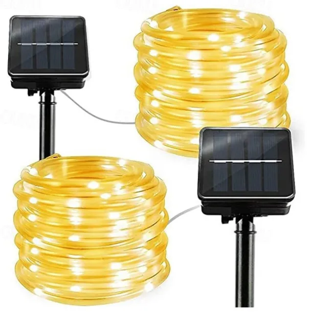 Solar Rope Lights Outdoor Waterproof 2pcs 1pcs Rope Tube 12m 100 leds String Lights Outdoor Fairy Holiday Christmas Party Solar Garden Light Waterproof luz solar