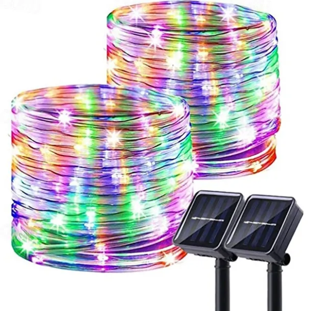 Solar Rope Lights Outdoor Waterproof 2pcs 1pcs Rope Tube 12m 100 leds String Lights Outdoor Fairy Holiday Christmas Party Solar Garden Light Waterproof luz solar