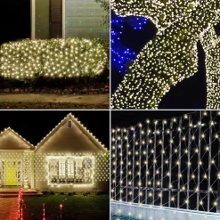 Solar Rope Lights Outdoor Waterproof Mesh Net Christmas Lights Solar Powered 8 Modes 9.8X6.6Ft 200LED bush Tree Wrap Decor Fairy Twinkle Outdoor String Light