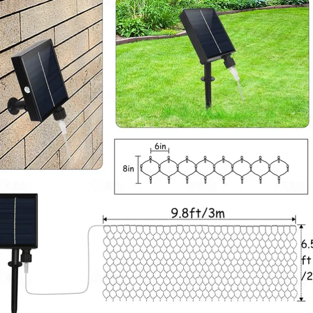 Solar Rope Lights Outdoor Waterproof Mesh Net Christmas Lights Solar Powered 8 Modes 9.8X6.6Ft 200LED bush Tree Wrap Decor Fairy Twinkle Outdoor String Light