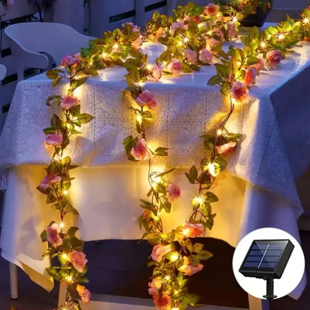 Solar Rose Flower String Lights 2m 20LEDs Garden Waterproof Valentine's Day String Lights for Home Bedroom Party Holiday Wedding Christmas Garden Valentine's Day Decoration
