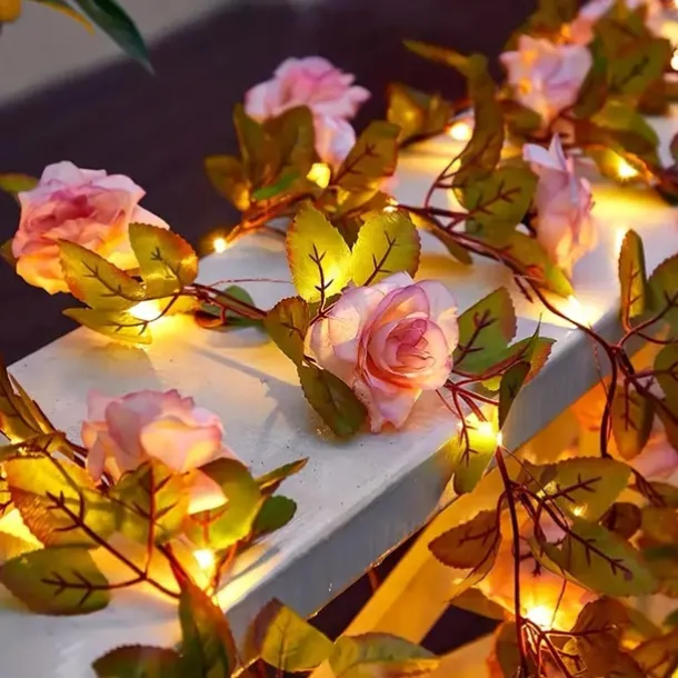 Solar Rose Flower String Lights 2m 20LEDs Garden Waterproof Valentine's Day String Lights for Home Bedroom Party Holiday Wedding Christmas Garden Valentine's Day Decoration