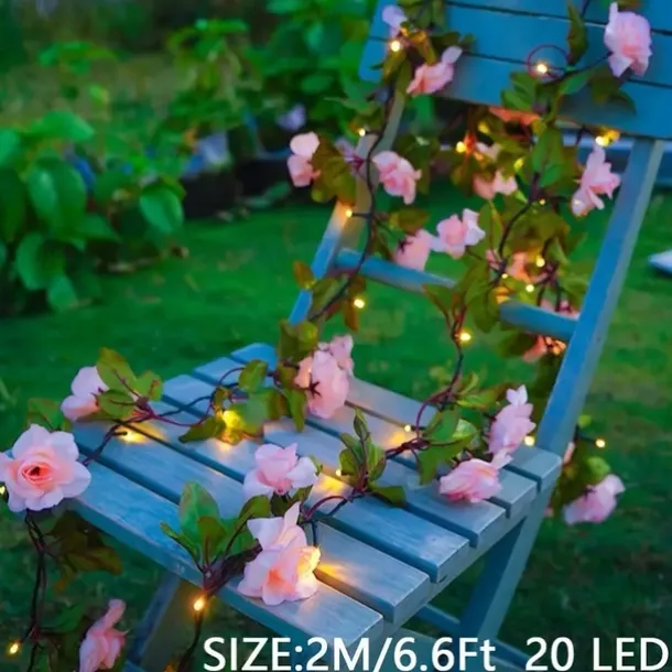 Solar Rose Flower String Lights 2m 20LEDs Garden Waterproof Valentine's Day String Lights for Home Bedroom Party Holiday Wedding Christmas Garden Valentine's Day Decoration