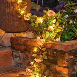Solar Rose Flower String Lights 2m 20LEDs Garden Waterproof Valentine's Day String Lights for Home Bedroom Party Holiday Wedding Christmas Garden Valentine's Day Decoration