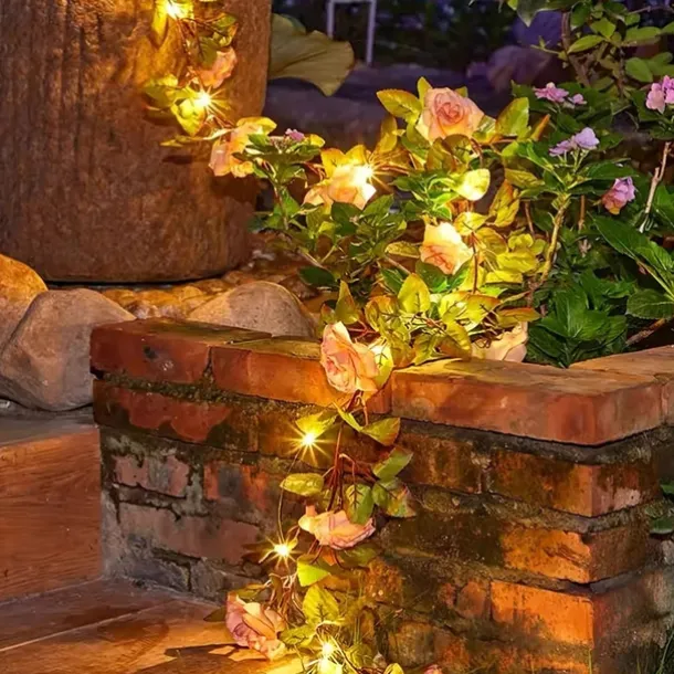Solar Rose Flower String Lights 2m 20LEDs Garden Waterproof Valentine's Day String Lights for Home Bedroom Party Holiday Wedding Christmas Garden Valentine's Day Decoration