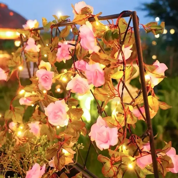 Solar Rose Flower String Lights 2m 20LEDs Garden Waterproof Valentine's Day String Lights for Home Bedroom Party Holiday Wedding Christmas Garden Valentine's Day Decoration
