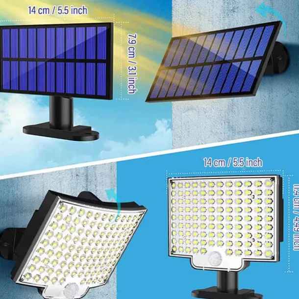 Solar Security Wall Light Outdoor 106LED with Motion Sensor Remote Control IP65 Waterproof 120 Lighting Angle Solar Security Wall Sconce
