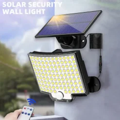 Solar Security Wall Light Outdoor 106LED with Motion Sensor Remote Control IP65 Waterproof 120 Lighting Angle Solar Security Wall Sconce