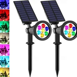 Solar Spot Lights Outdoor 2-in-1 Solar Landscape Spotlights Security Lights IP65 Waterproof Wall Lights for Walkway Yard Garden Driveway Pathway Garden 4/7 LED Beads