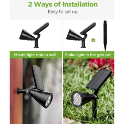 Solar Spot Lights Outdoor 2-in-1 Solar Landscape Spotlights Security Lights IP65 Waterproof Wall Lights for Walkway Yard Garden Driveway Pathway Garden 4/7 LED Beads