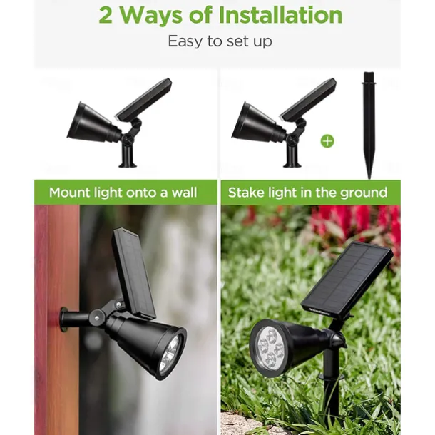 Solar Spot Lights Outdoor 2-in-1 Solar Landscape Spotlights Security Lights IP65 Waterproof Wall Lights for Walkway Yard Garden Driveway Pathway Garden 4/7 LED Beads