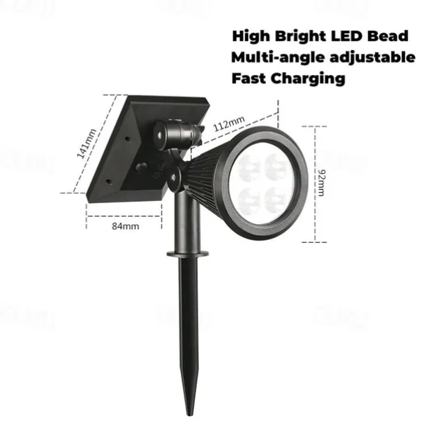 Solar Spot Lights Outdoor 2-in-1 Solar Landscape Spotlights Security Lights IP65 Waterproof Wall Lights for Walkway Yard Garden Driveway Pathway Garden 4/7 LED Beads