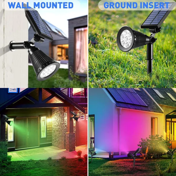 Solar Spot Lights Outdoor 2-in-1 Solar Landscape Spotlights Security Lights IP65 Waterproof Wall Lights for Walkway Yard Garden Driveway Pathway Garden 4/7 LED Beads