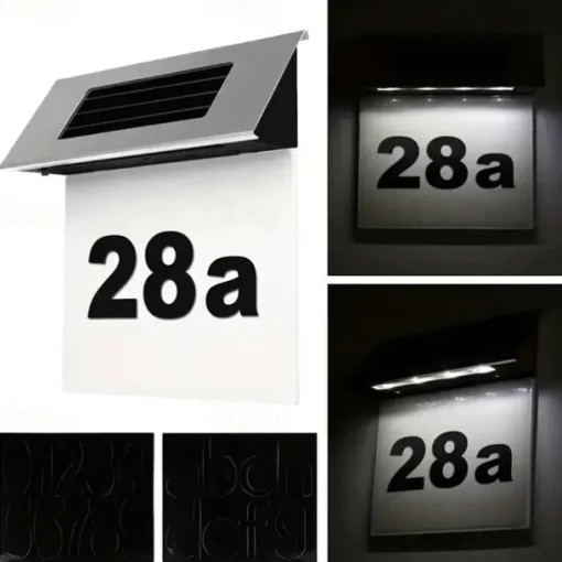 Solar Stainless Steel Address Sign Light – LED Outdoor Wall Light for Home, Garden, Street and Courtyard | Waterproof Solar Night Light 1pc