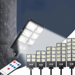 Solar Street Lights Outdoor Waterproof High Brightness Dusk to Dawn LED Lamp with Motion Sensor Remote Control for Garden Patio Porch Garage