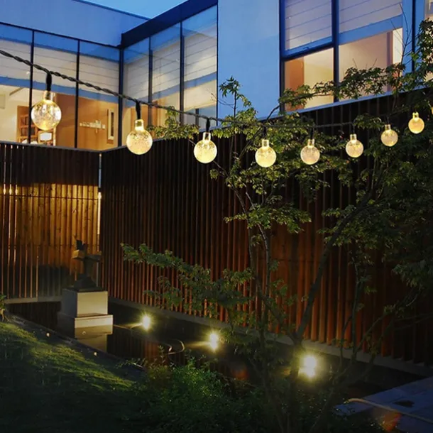 Solar String Lights LED Outdoor Solar Lights 2PCS 20 LED 5M Solar Patio Garden Lights with 8 Modes Waterproof Crystal Ball String Lights for Patio Lawn Party Wedding Garden Decorations