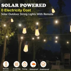 Solar String Lights Outdoor Weatherproof with Remote, Solar Powered LED Edison Bulb Outdoor String Lights for Outside Patio Backyard Fence Halloween Christmas Decorations