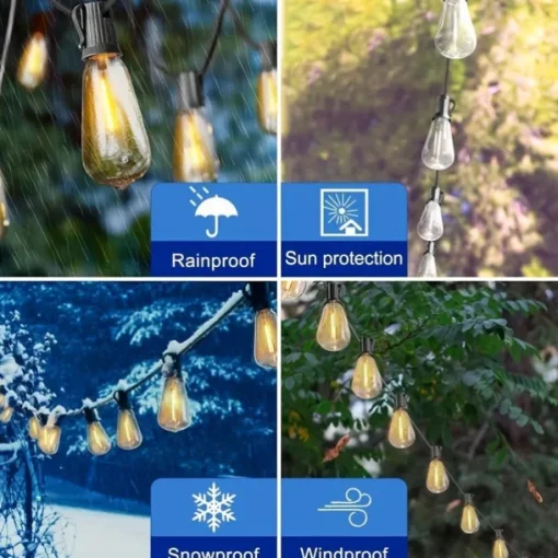 Solar String Lights Outdoor Weatherproof with Remote, Solar Powered LED Edison Bulb Outdoor String Lights for Outside Patio Backyard Fence Halloween Christmas Decorations