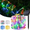 Solar Tube String Light 7/12/20M 50/100/200 Leds 8 Modes Waterproof Outdoor LED Copper Wire Lights for Garden Decor Lamp Wedding Party Tree Xmas Halloween Holiday Decoration Lighting