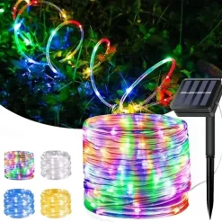 Solar Tube String Light 7/12/20M 50/100/200 Leds 8 Modes Waterproof Outdoor LED Copper Wire Lights for Garden Decor Lamp Wedding Party Tree Xmas Halloween Holiday Decoration Lighting