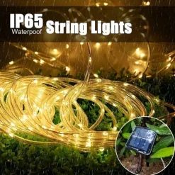 Solar Tube String Light 7/12/20M 50/100/200 Leds 8 Modes Waterproof Outdoor LED Copper Wire Lights for Garden Decor Lamp Wedding Party Tree Xmas Halloween Holiday Decoration Lighting