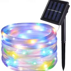 Solar Tube String Light 7/12/20M 50/100/200 Leds 8 Modes Waterproof Outdoor LED Copper Wire Lights for Garden Decor Lamp Wedding Party Tree Xmas Halloween Holiday Decoration Lighting