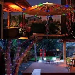 Solar Tube String Light 7/12/20M 50/100/200 Leds 8 Modes Waterproof Outdoor LED Copper Wire Lights for Garden Decor Lamp Wedding Party Tree Xmas Halloween Holiday Decoration Lighting