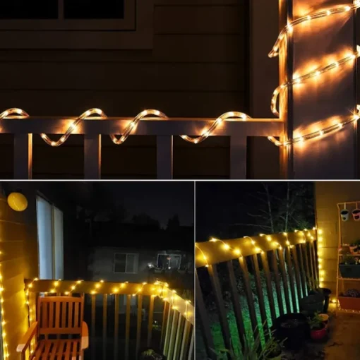 Solar Tube String Light 7/12/20M 50/100/200 Leds 8 Modes Waterproof Outdoor LED Copper Wire Lights for Garden Decor Lamp Wedding Party Tree Xmas Halloween Holiday Decoration Lighting