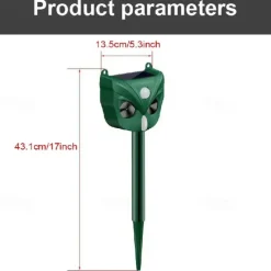 Solar Ultrasonic Animal Repeller – Motion Activated Waterproof Deterrent with Flashing LED Light for Cats Dogs Squirrels in Gardens